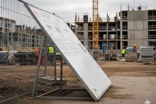 Panneau de chantier mal orienté et non visible depuis la rue